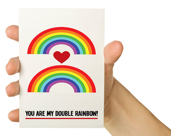 Cartão para namorados nerds - double rainbow